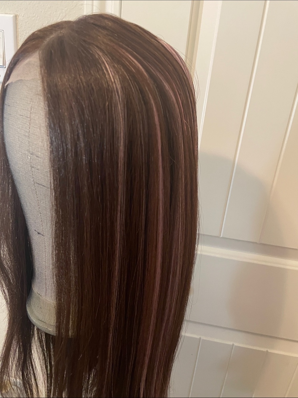 Brown Lace Front Wig with Pink Highlights - Women Hair